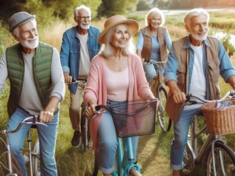 seniors, pensioners, cycling, fun, spring, nature